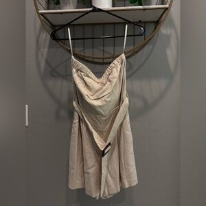 Beige Sleeveless Dress with Belt